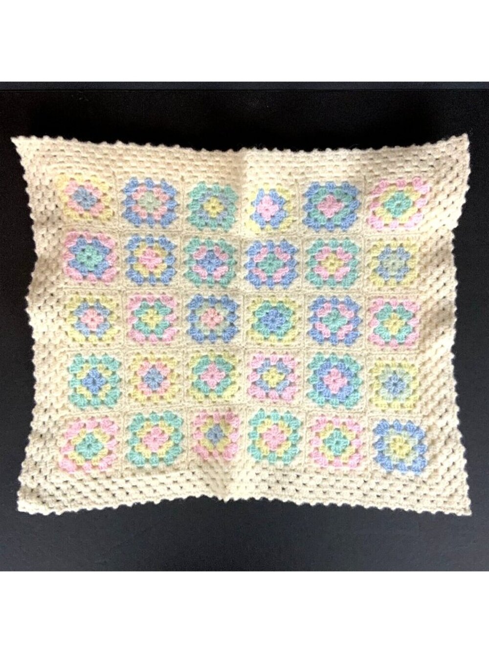 Handmade Crochet Granny Squares Throw Pillow Cover 17x14 Blue Pink Cream Pastel